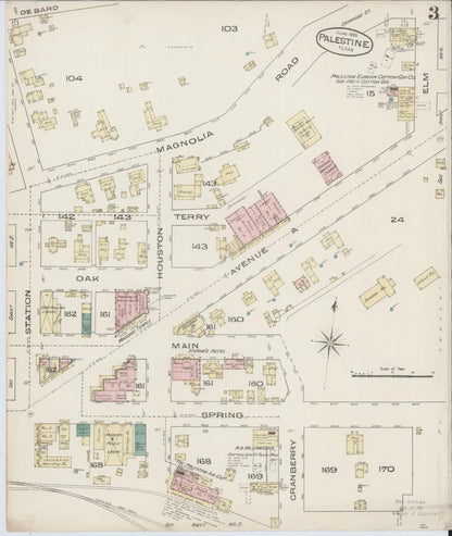 Sanborn Fire Insurance Map from Palestine, Anderson County, Texas (1885), Sheet #0003 - Historic Sanborn Fire Insurance Map Print, vintage old map wall art, antique decor, genealogy gift, Texas Texas map