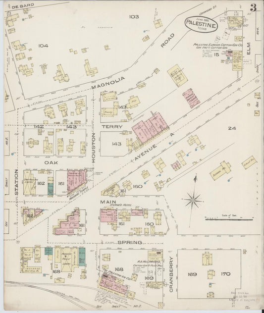 Sanborn Fire Insurance Map from Palestine, Anderson County, Texas (1885), Sheet #0003 - Historic Sanborn Fire Insurance Map Print, vintage old map wall art, antique decor, genealogy gift, Texas Texas map