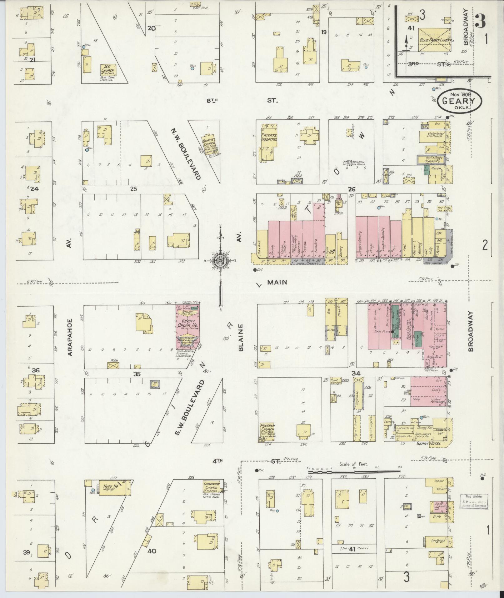 Sanborn Fire Insurance Map from Geary, Blaine County, Oklahoma (1909), Sheet #0003 - Complete Map Set gallery image, historic Sanborn map, vintage wall art, Oklahoma Oklahoma