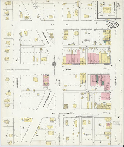Sanborn Fire Insurance Map from Geary, Blaine County, Oklahoma (1909), Sheet #0003 - Complete Map Set gallery image, historic Sanborn map, vintage wall art, Oklahoma Oklahoma