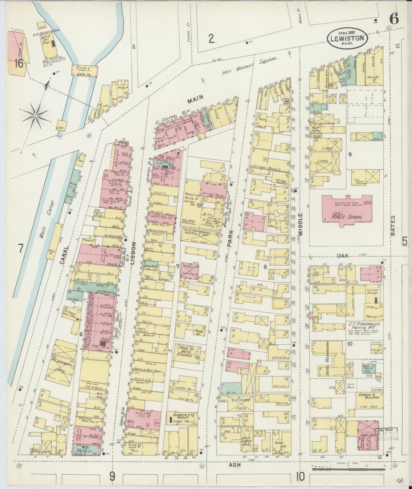Sanborn Fire Insurance Map from Lewiston, Androscoggin County, Maine (1897), Sheet #0006 - Complete Map Set gallery image, historic Sanborn map, vintage wall art, Maine Maine