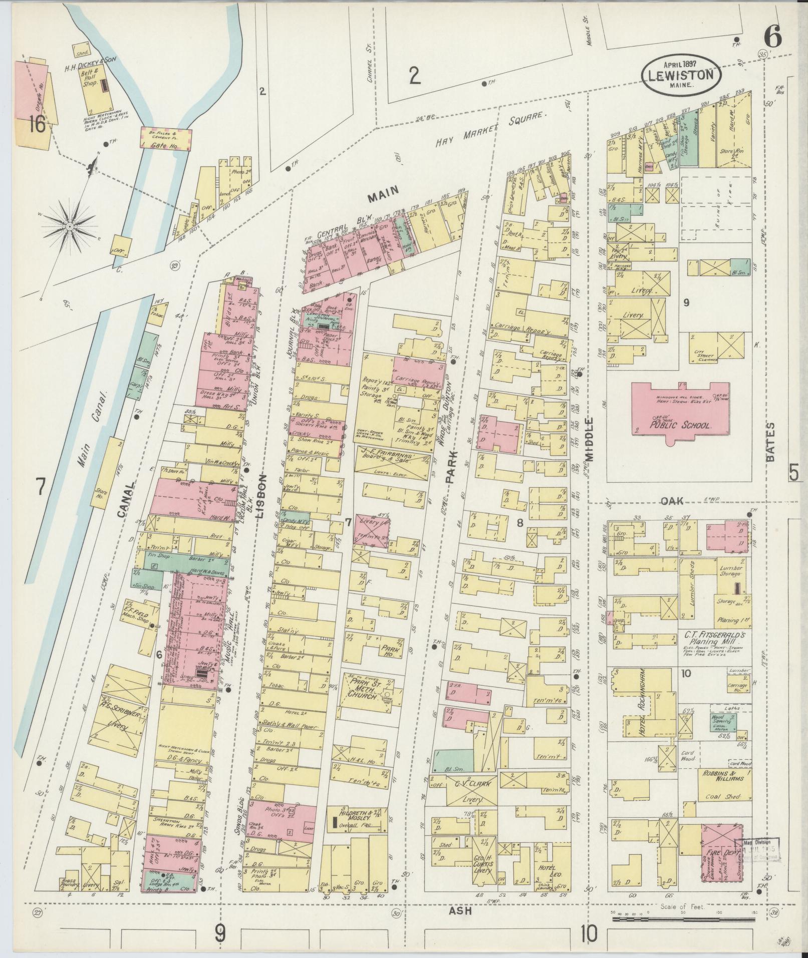 Sanborn Fire Insurance Map from Lewiston, Androscoggin County, Maine (1897), Sheet #0006 - Complete Map Set gallery image, historic Sanborn map, vintage wall art, Maine Maine