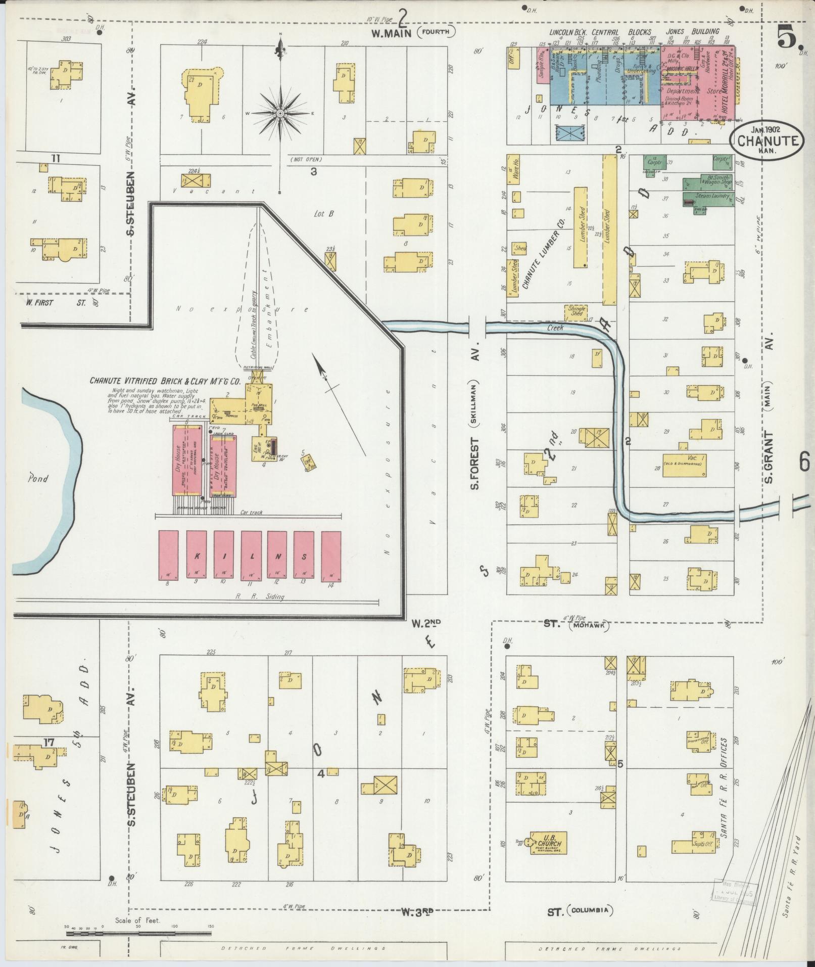 Sanborn Fire Insurance Map from Chanute, Neosho County, Kansas (1902), Sheet #0005 - Historic Sanborn Fire Insurance Map Print, vintage old map wall art, antique decor, genealogy gift, Kansas Kansas map
