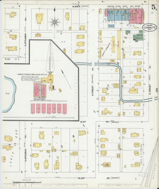 Sanborn Fire Insurance Map from Chanute, Neosho County, Kansas (1902), Sheet #0005 - Historic Sanborn Fire Insurance Map Print, vintage old map wall art, antique decor, genealogy gift, Kansas Kansas map