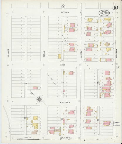 Sanborn Fire Insurance Map from El Paso, El Paso County, Texas (1898), Sheet #0010 - Historic Sanborn Fire Insurance Map Print, vintage old map wall art, antique decor, genealogy gift, Texas Texas map