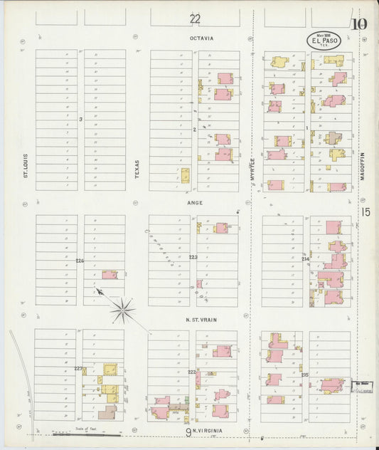 Sanborn Fire Insurance Map from El Paso, El Paso County, Texas (1898), Sheet #0010 - Historic Sanborn Fire Insurance Map Print, vintage old map wall art, antique decor, genealogy gift, Texas Texas map