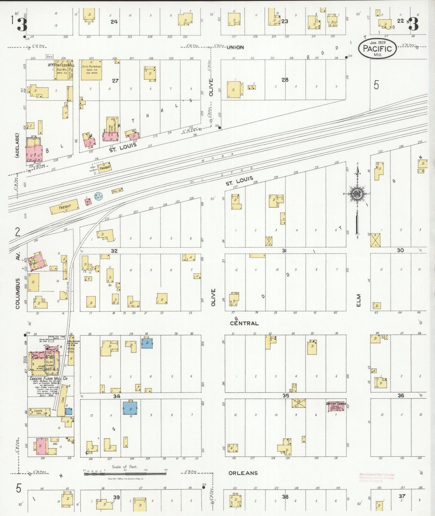 Sanborn Fire Insurance Map from Pacific, Franklin County, Missouri (1929), Sheet #0003 - Historic Sanborn Fire Insurance Map Print, vintage old map wall art, antique decor, genealogy gift, Missouri Missouri map