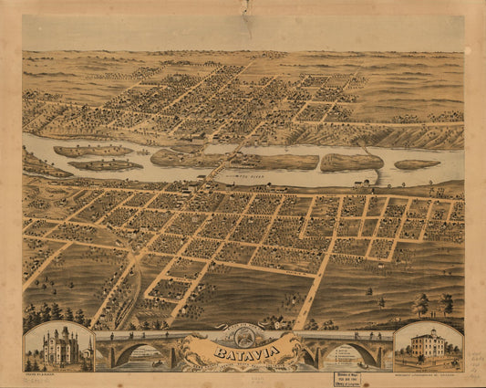 Bird's eye view of Batavia, Kane County, Illinois, 1869. (1869) – Historic Bird’s-Eye View Panorama Print