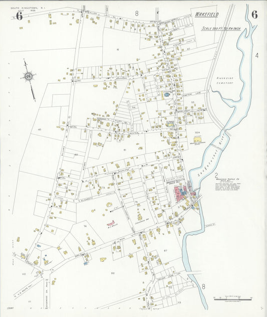 Sanborn Fire Insurance Map from South Kingstown, Washington County, Rhode Island (1935), Sheet #0006 - Historic Sanborn Fire Insurance Map Print, vintage old map wall art, antique decor, genealogy gift, Rhode Island Rhode Island map