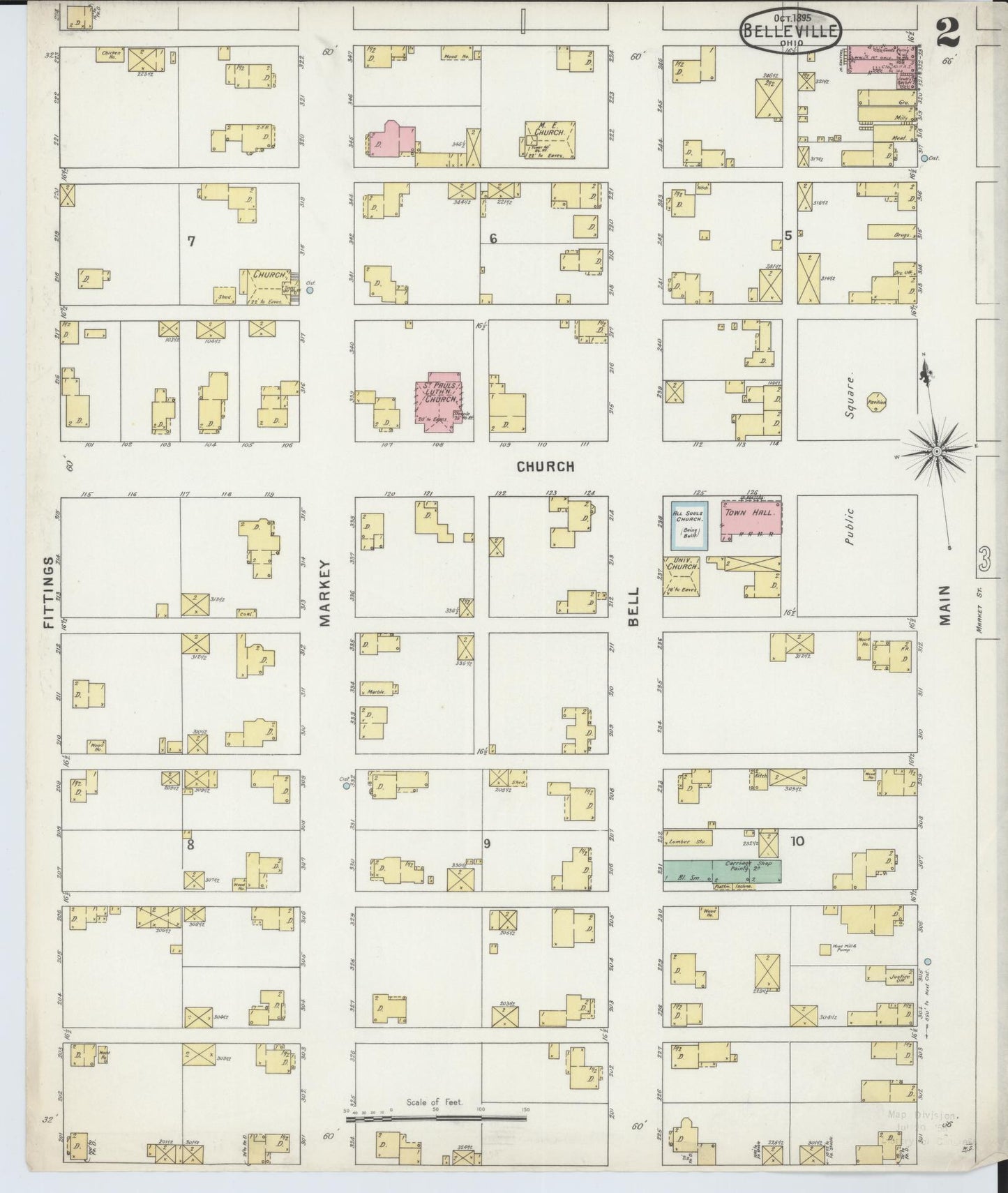 Sanborn Fire Insurance Map from Bellville, Richland County, Ohio (1895), Sheet #0002 - Complete Map Set gallery image, historic Sanborn map, vintage wall art, Ohio Ohio