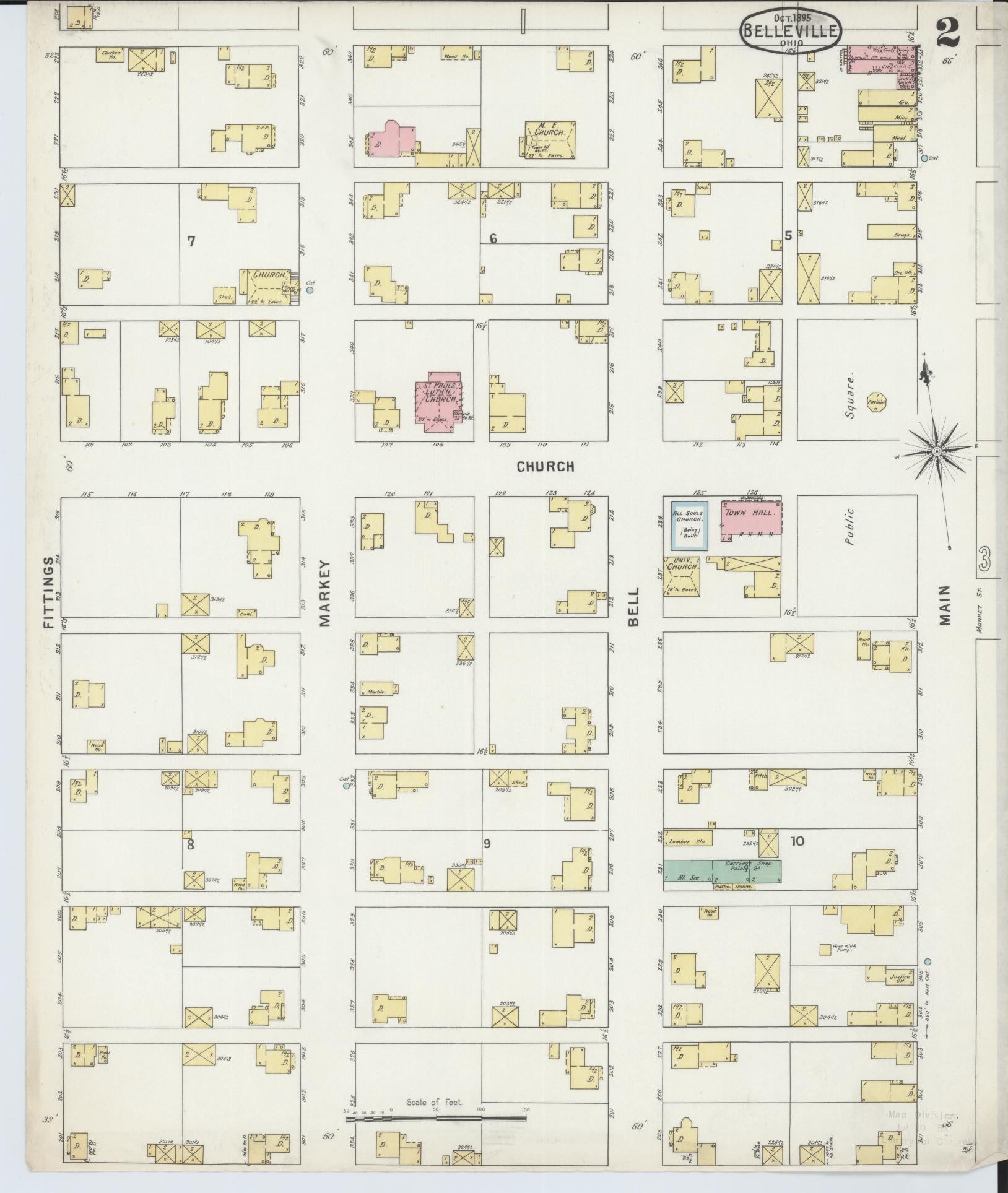 Sanborn Fire Insurance Map from Bellville, Richland County, Ohio (1895), Sheet #0002 - Complete Map Set gallery image, historic Sanborn map, vintage wall art, Ohio Ohio