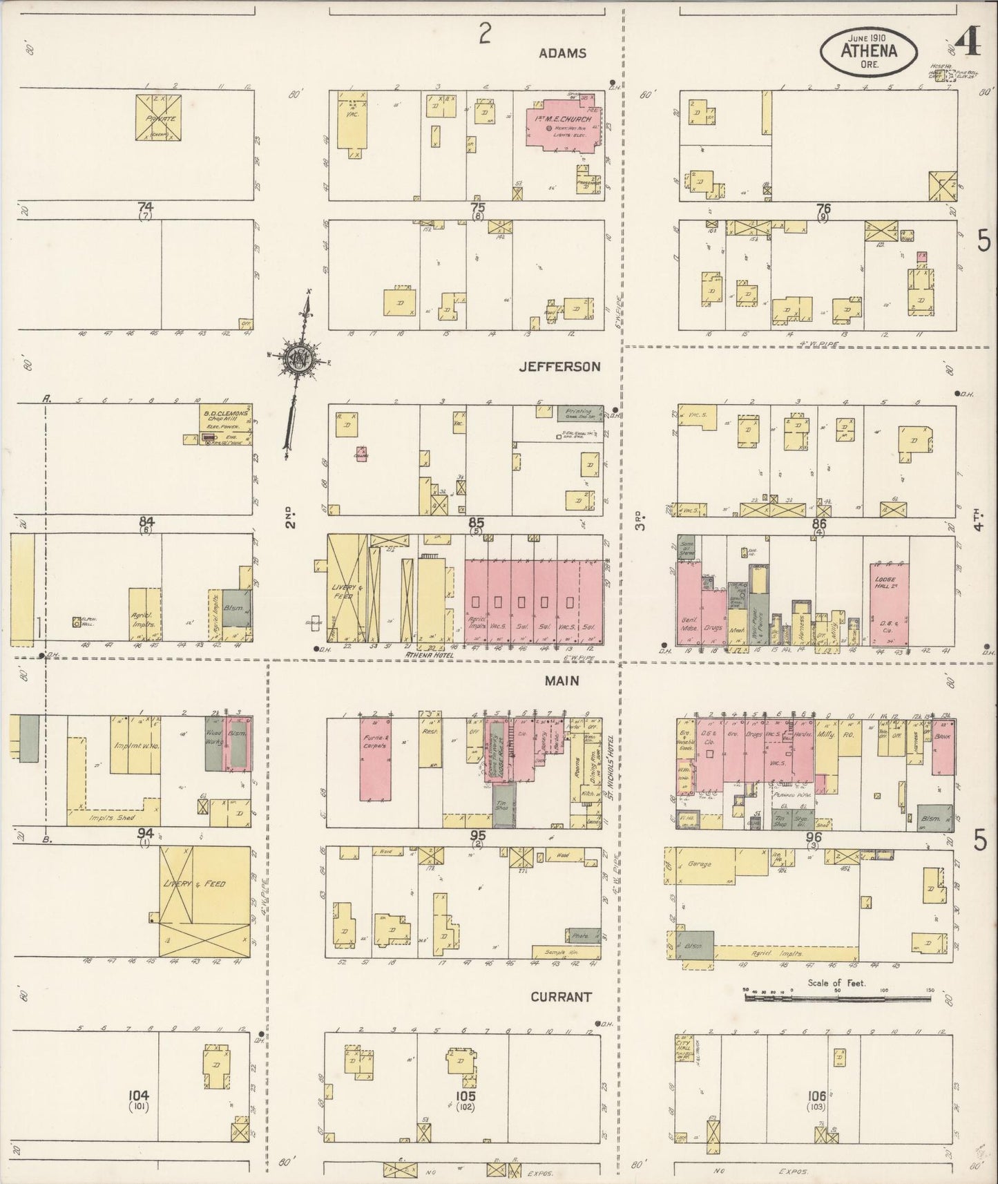 Sanborn Fire Insurance Map from Athena, Umatilla County, Oregon (1910), Sheet #0004 - Complete Map Set gallery image, historic Sanborn map, vintage wall art, Oregon Oregon