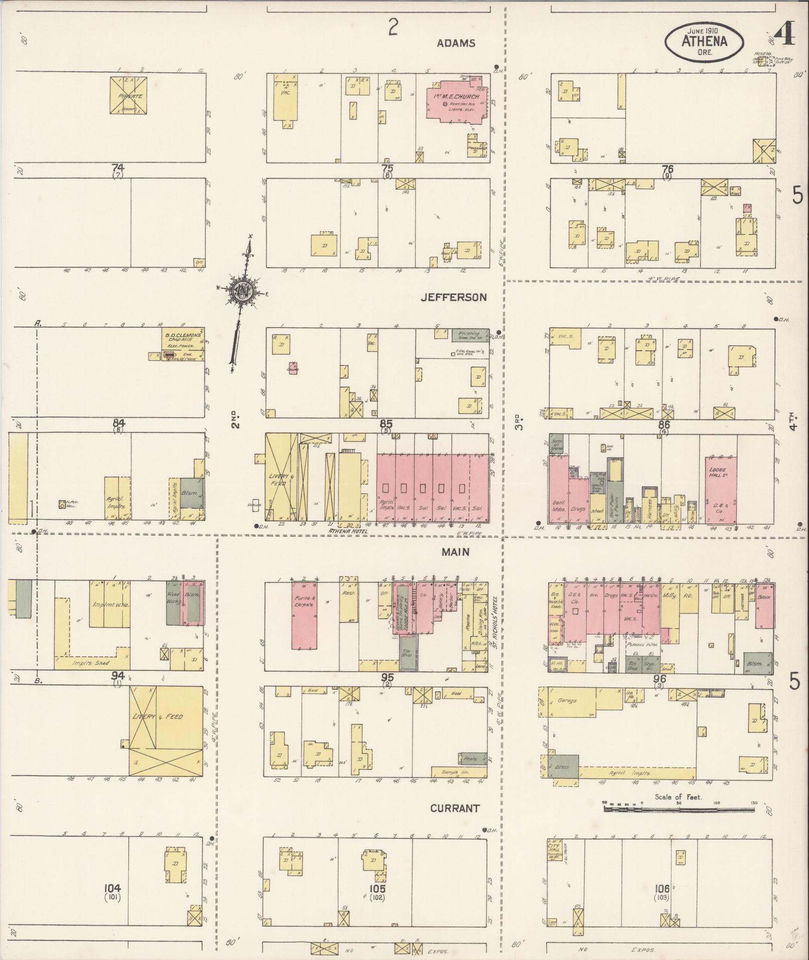 Sanborn Fire Insurance Map from Athena, Umatilla County, Oregon (1910), Sheet #0004 - Complete Map Set gallery image, historic Sanborn map, vintage wall art, Oregon Oregon