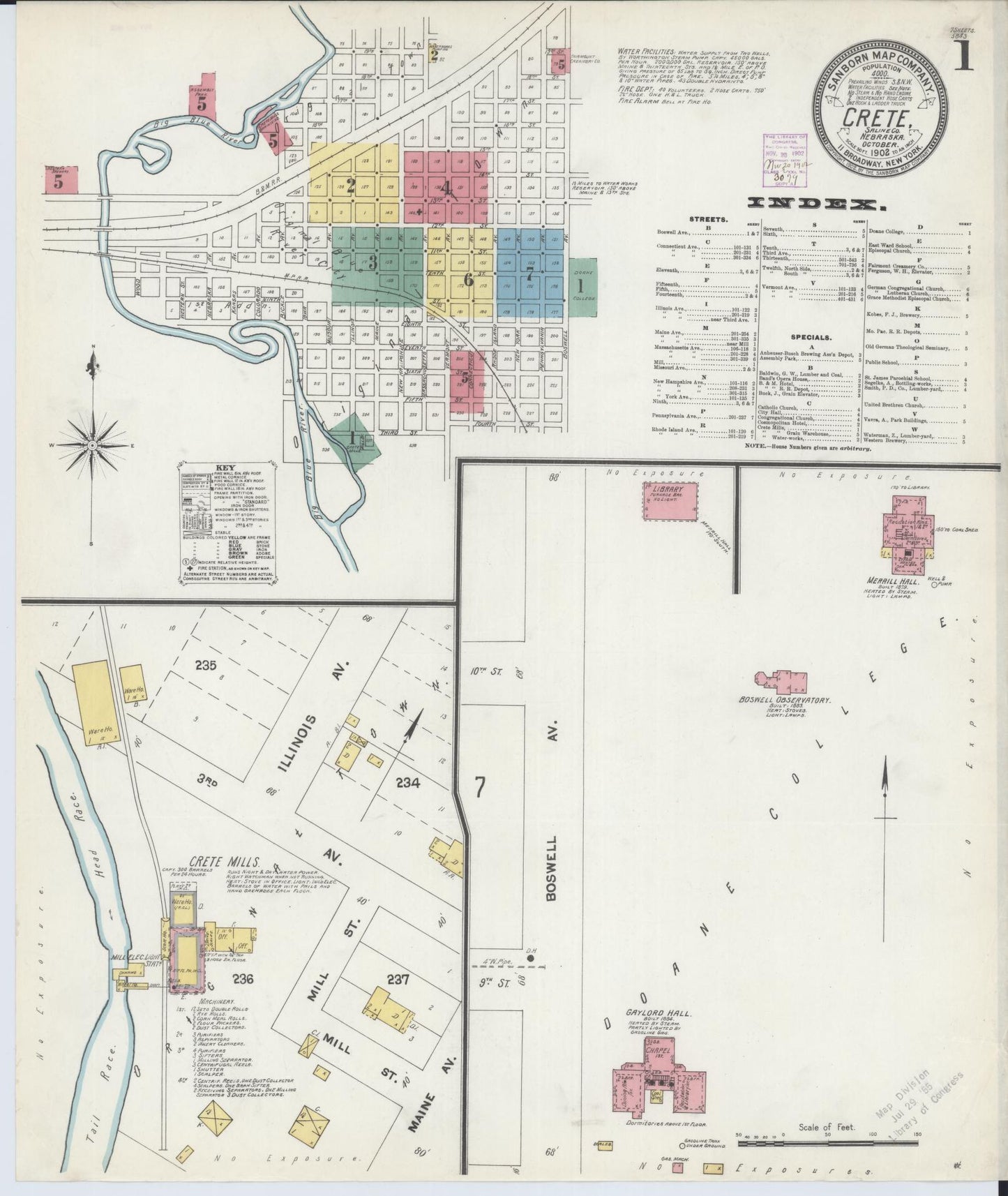 Sanborn Fire Insurance Map from Crete, Saline County, Nebraska (1902), Sheet #0001 - Complete Map Set gallery image, historic Sanborn map, vintage wall art, Nebraska Nebraska