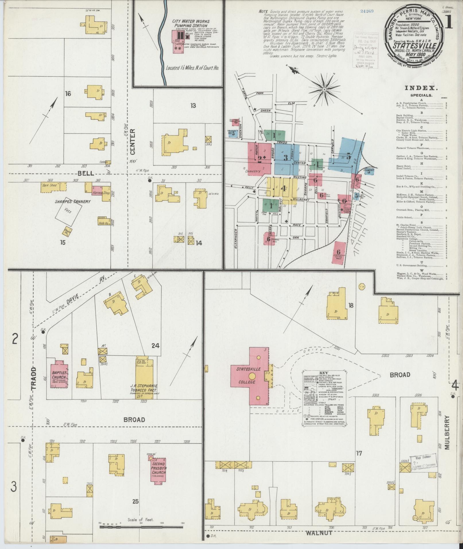 Sanborn Fire Insurance Map from Statesville, Iredell County, North Carolina (1900), Sheet #0001 - Complete Map Set gallery image, historic Sanborn map, vintage wall art, North Carolina North Carolina