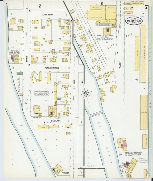 Sanborn Fire Insurance Map from Marine City, Saint Clair County, Michigan (1900), Sheet #0007 - Historic Sanborn Fire Insurance Map Print, vintage old map wall art, antique decor, genealogy gift, Michigan Michigan map