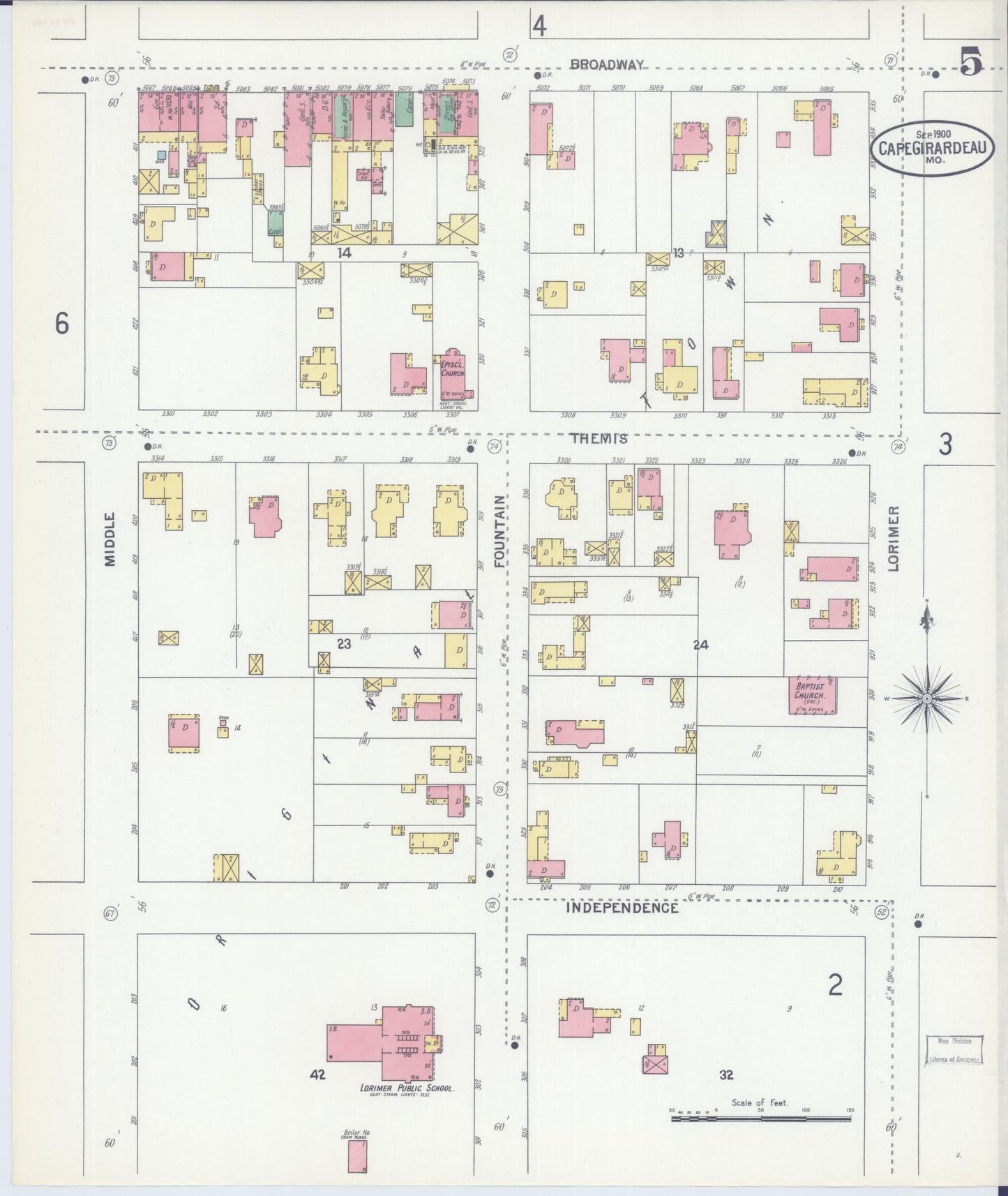 Sanborn Fire Insurance Map from Cape Girardeau, Cape Girardeau County, Missouri (1900), Sheet #0005 - Complete Map Set gallery image, historic Sanborn map, vintage wall art, Missouri Missouri