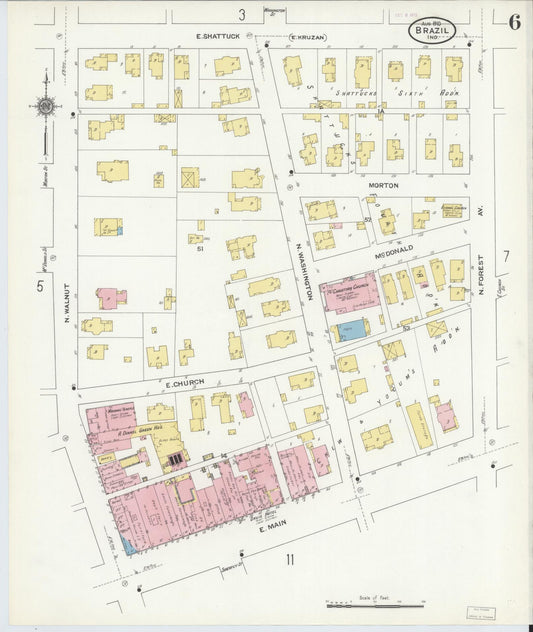 Sanborn Fire Insurance Map from Brazil, Clay County, Indiana (1910), Sheet #0006 - Historic Sanborn Fire Insurance Map Print, vintage old map wall art, antique decor, genealogy gift, Indiana Indiana map