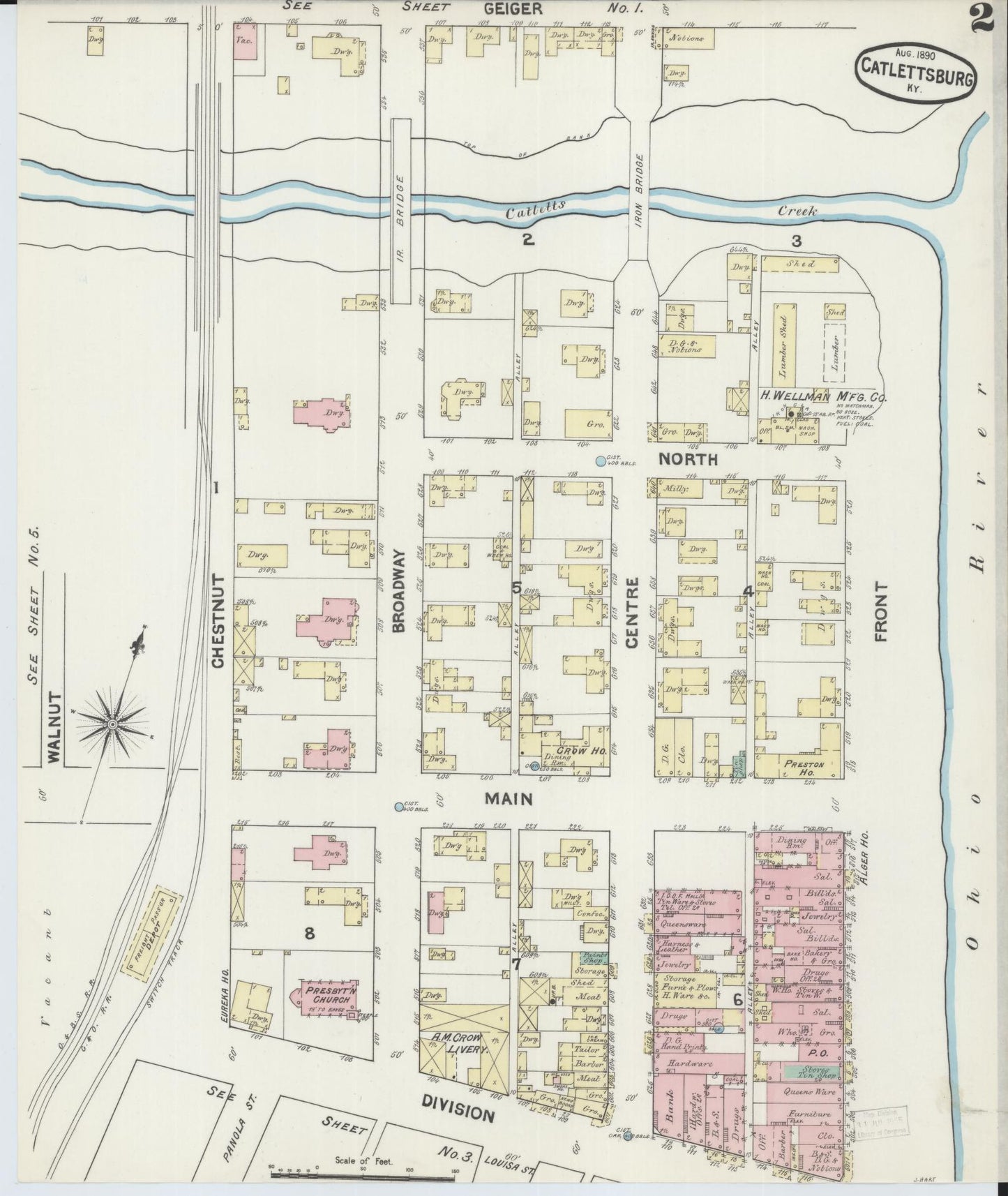 Sanborn Fire Insurance Map from Catlettsburg, Boyd County, Kentucky (1890), Sheet #0002 - Complete Map Set gallery image, historic Sanborn map, vintage wall art, Kentucky Kentucky