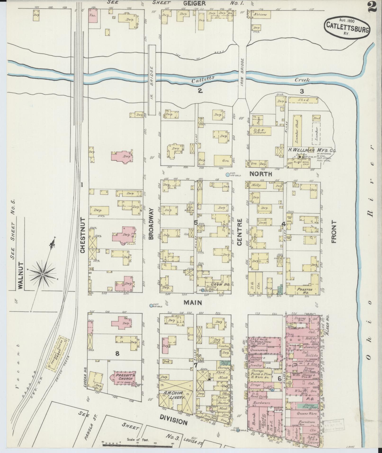 Sanborn Fire Insurance Map from Catlettsburg, Boyd County, Kentucky (1890), Sheet #0002 - Complete Map Set gallery image, historic Sanborn map, vintage wall art, Kentucky Kentucky