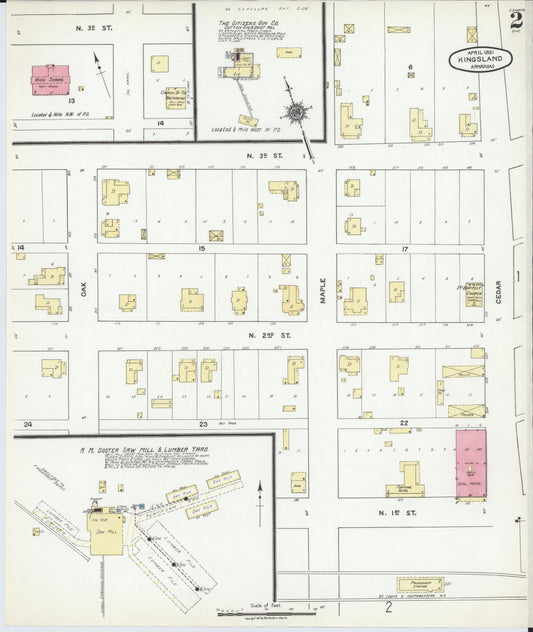 Sanborn Fire Insurance Map from Kingsland, Cleveland County, Arkansas (1921), Sheet #0002 - Historic Sanborn Fire Insurance Map Print, vintage old map wall art, antique decor, genealogy gift, Arkansas Arkansas map