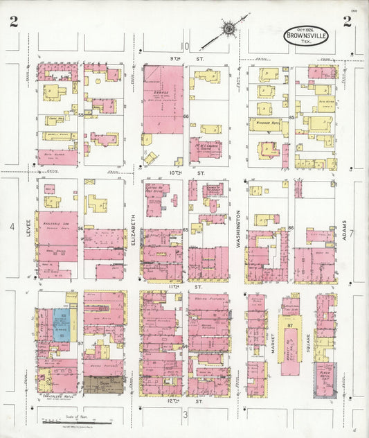 Sanborn Fire Insurance Map from Brownsville, Cameron County, Texas (1926), Sheet #0002 - Historic Sanborn Fire Insurance Map Print, vintage old map wall art, antique decor, genealogy gift, Texas Texas map