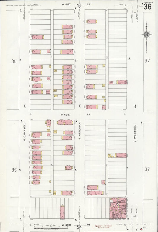 Sanborn Fire Insurance Map from Chicago, Cook County, Illinois (1920), Sheet #0036 - Historic Sanborn Fire Insurance Map Print, vintage old map wall art, antique decor, genealogy gift, Illinois Illinois map