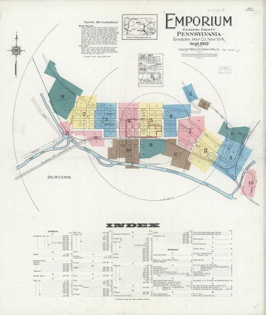 Sanborn Fire Insurance Map from Emporium, Cameron County, Pennsylvania (1925), Sheet #0001 - Historic Sanborn Fire Insurance Map Print, vintage old map wall art, antique decor, genealogy gift, Pennsylvania Pennsylvania map