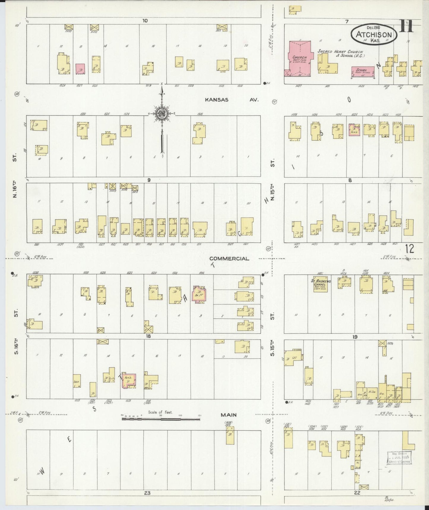 Sanborn Fire Insurance Map from Atchison, Atchison County, Kansas (1910), Sheet #0011 - Complete Map Set gallery image, historic Sanborn map, vintage wall art, Kansas Kansas