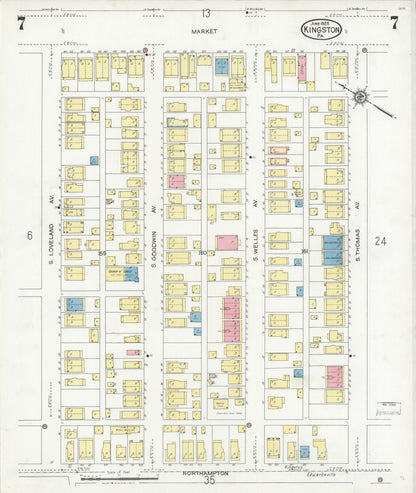 Sanborn Fire Insurance Map from Kingston, Luzerne County, Pennsylvania (1925), Sheet #0007 - Historic Sanborn Fire Insurance Map Print, vintage old map wall art, antique decor, genealogy gift, Pennsylvania Pennsylvania map