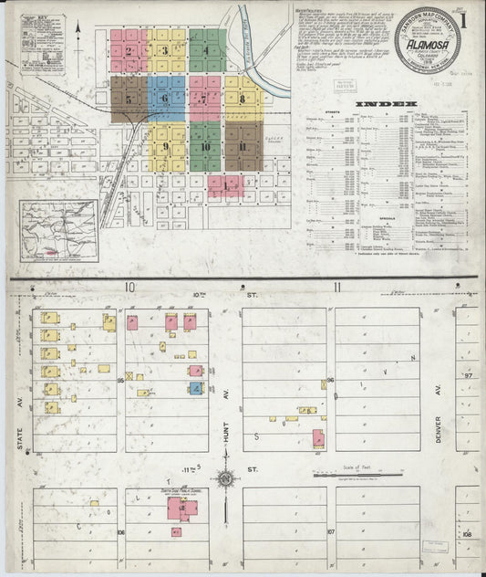 Sanborn Fire Insurance Map from Alamosa, Alamosa County, Colorado (1919), Sheet #0001 - Historic Sanborn Fire Insurance Map Print, vintage old map wall art, antique decor, genealogy gift, Colorado Colorado map