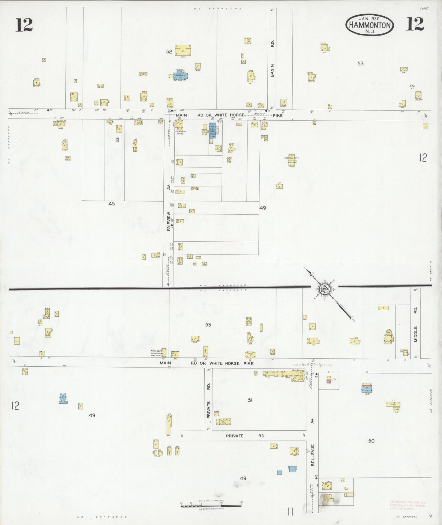 Sanborn Fire Insurance Map from Hammonton, Atlantic County, New Jersey (1930), Sheet #0012 - Historic Sanborn Fire Insurance Map Print, vintage old map wall art, antique decor, genealogy gift, New Jersey New Jersey map