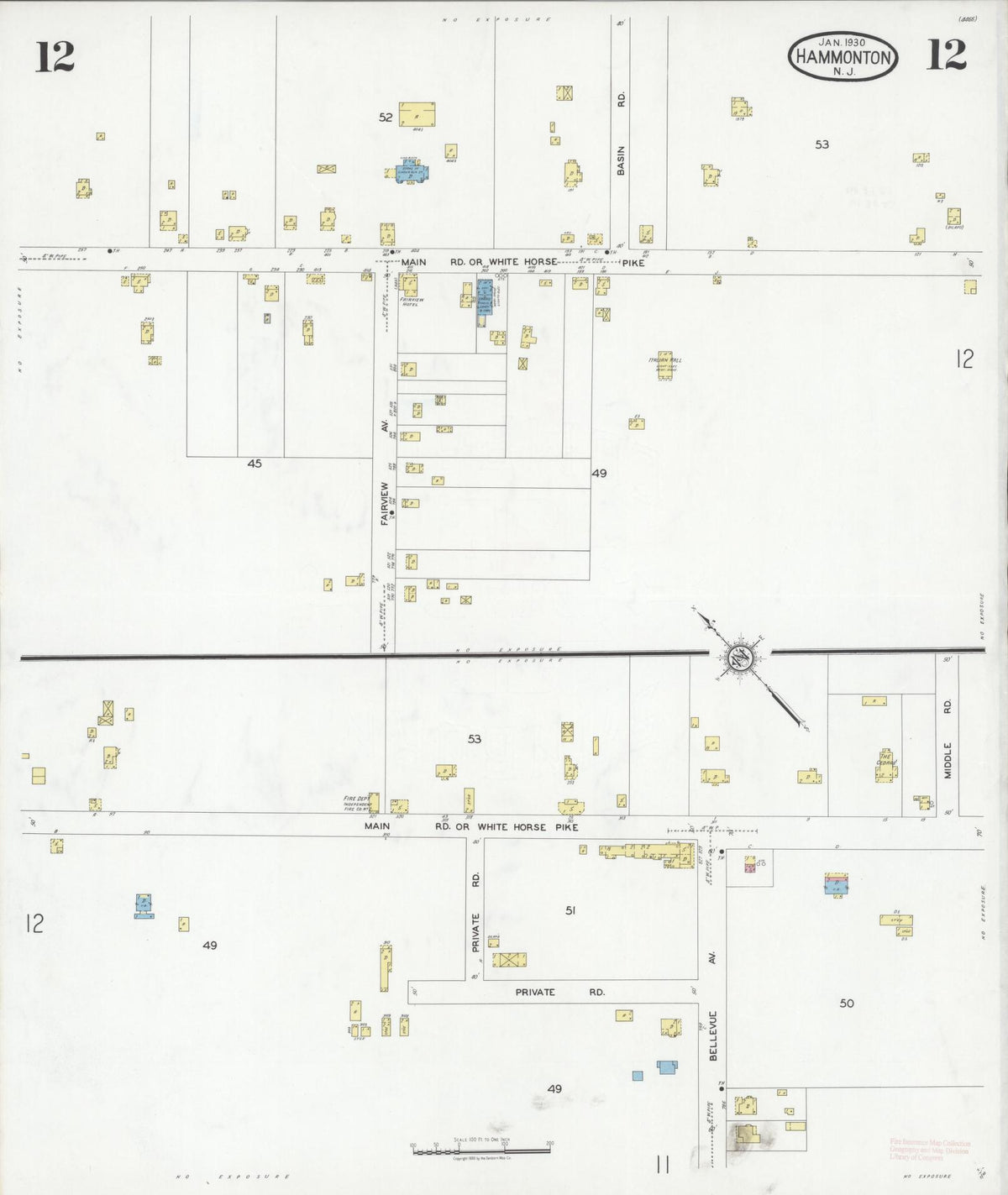 Sanborn Fire Insurance Map from Hammonton, Atlantic County, New Jersey (1930), Sheet #0012 - Historic Sanborn Fire Insurance Map Print, vintage old map wall art, antique decor, genealogy gift, New Jersey New Jersey map