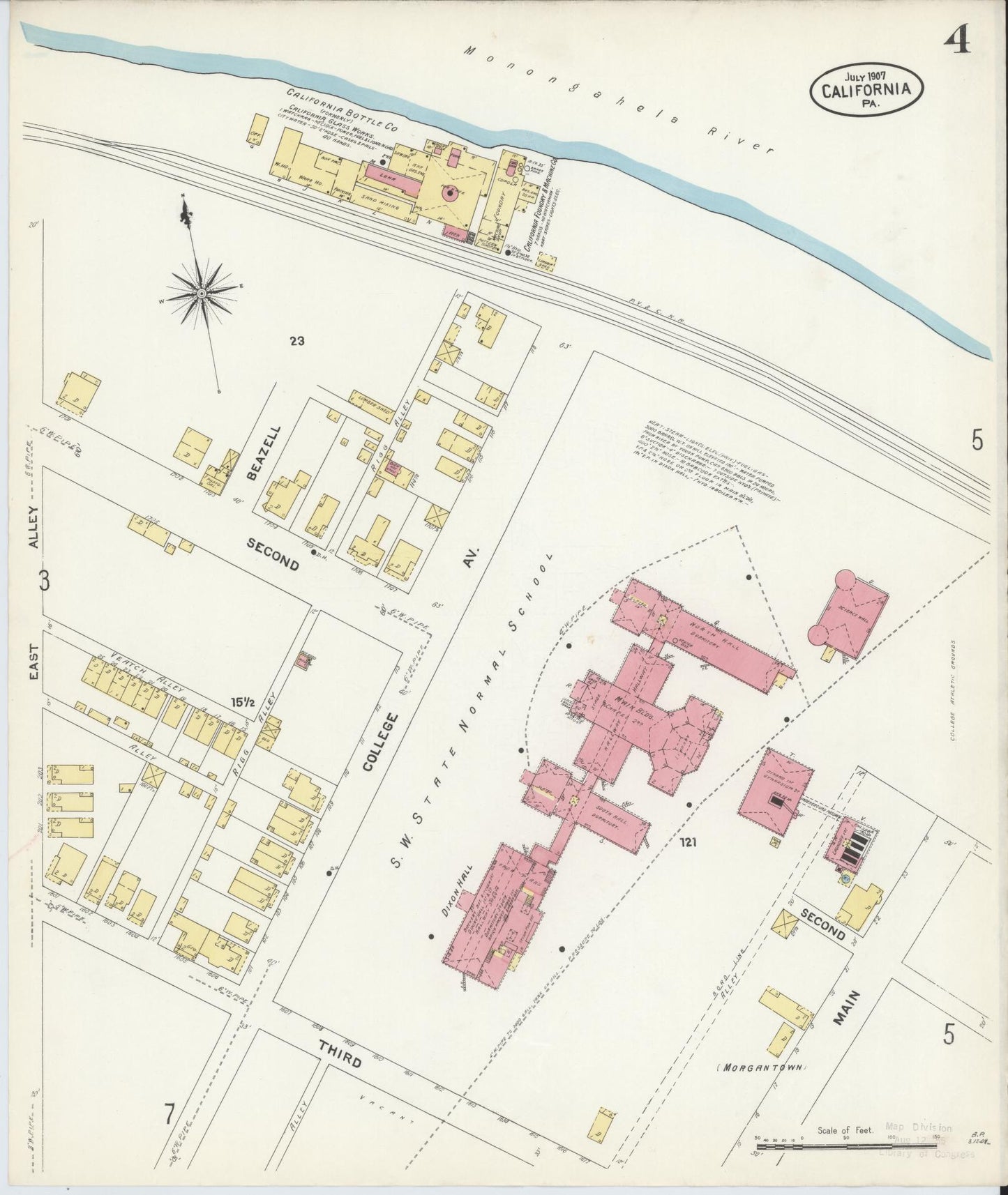 Sanborn Fire Insurance Map from California, Washington County, Pennsylvania (1907), Sheet #0004 - Historic Sanborn Fire Insurance Map Print, vintage old map wall art, antique decor, genealogy gift, Pennsylvania Pennsylvania map