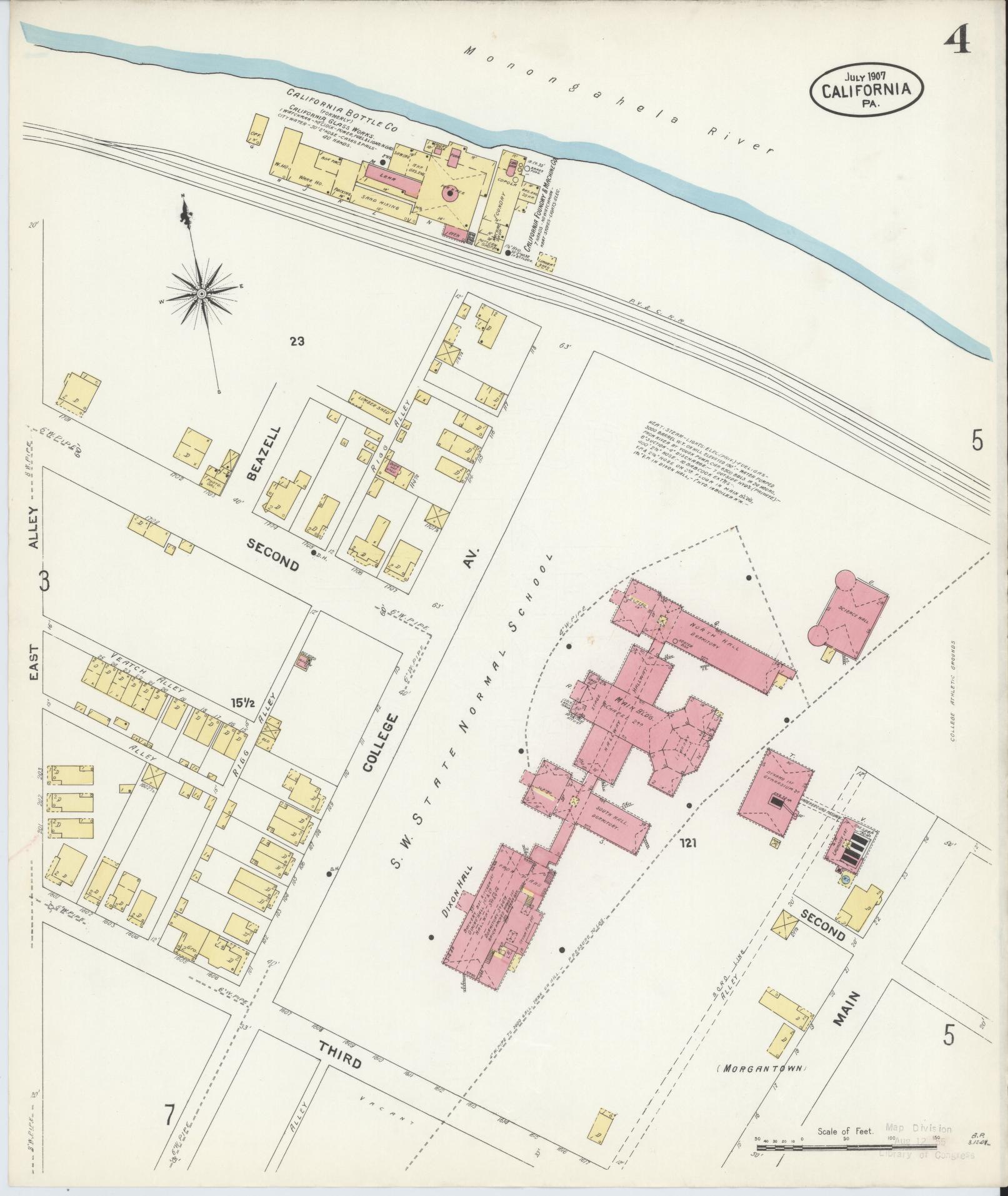 Sanborn Fire Insurance Map from California, Washington County, Pennsylvania (1907), Sheet #0004 - Historic Sanborn Fire Insurance Map Print, vintage old map wall art, antique decor, genealogy gift, Pennsylvania Pennsylvania map