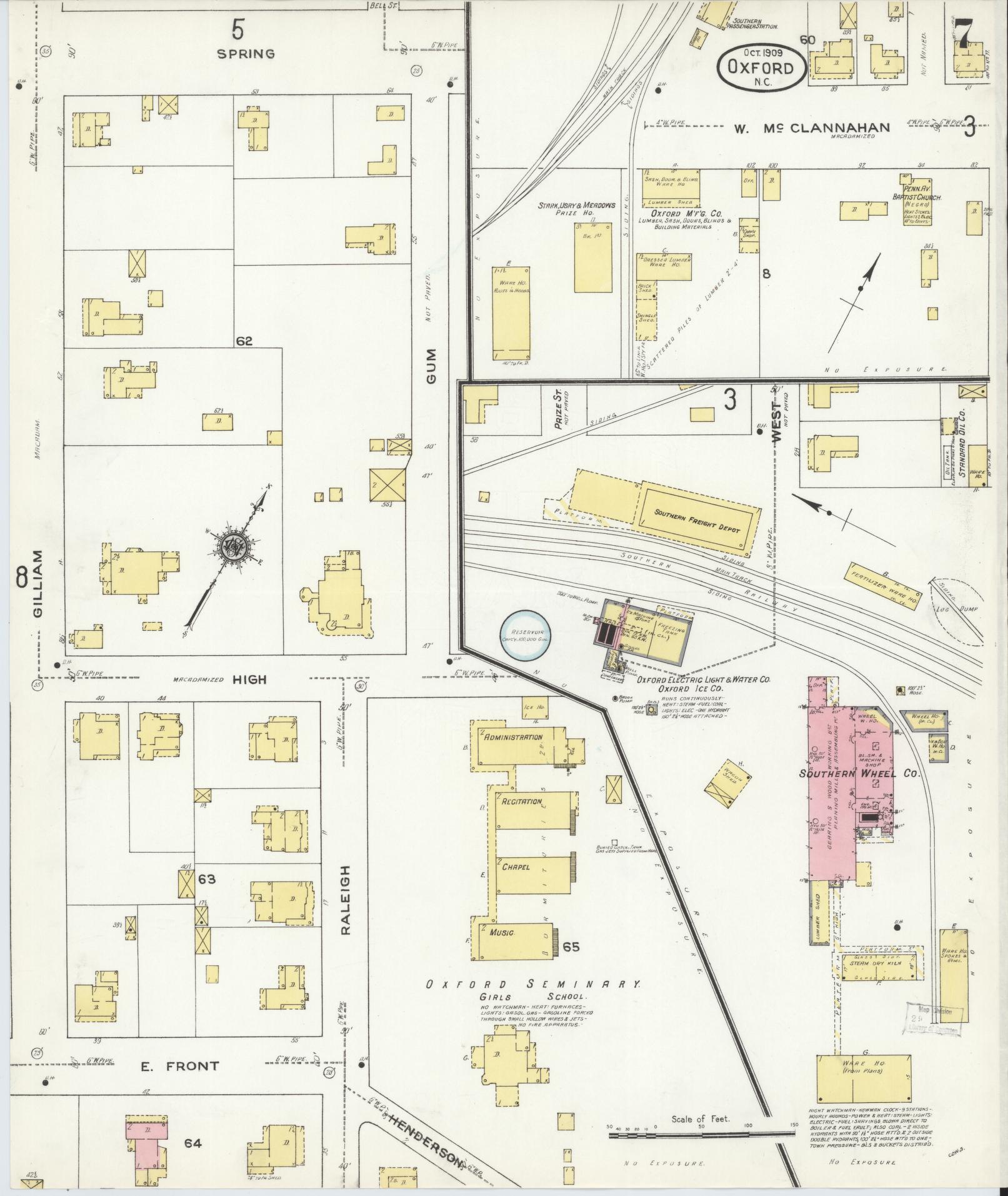 Sanborn Fire Insurance Map from Oxford, Granville County, North Carolina (1909), Sheet #0007 - Complete Map Set gallery image, historic Sanborn map, vintage wall art, North Carolina North Carolina