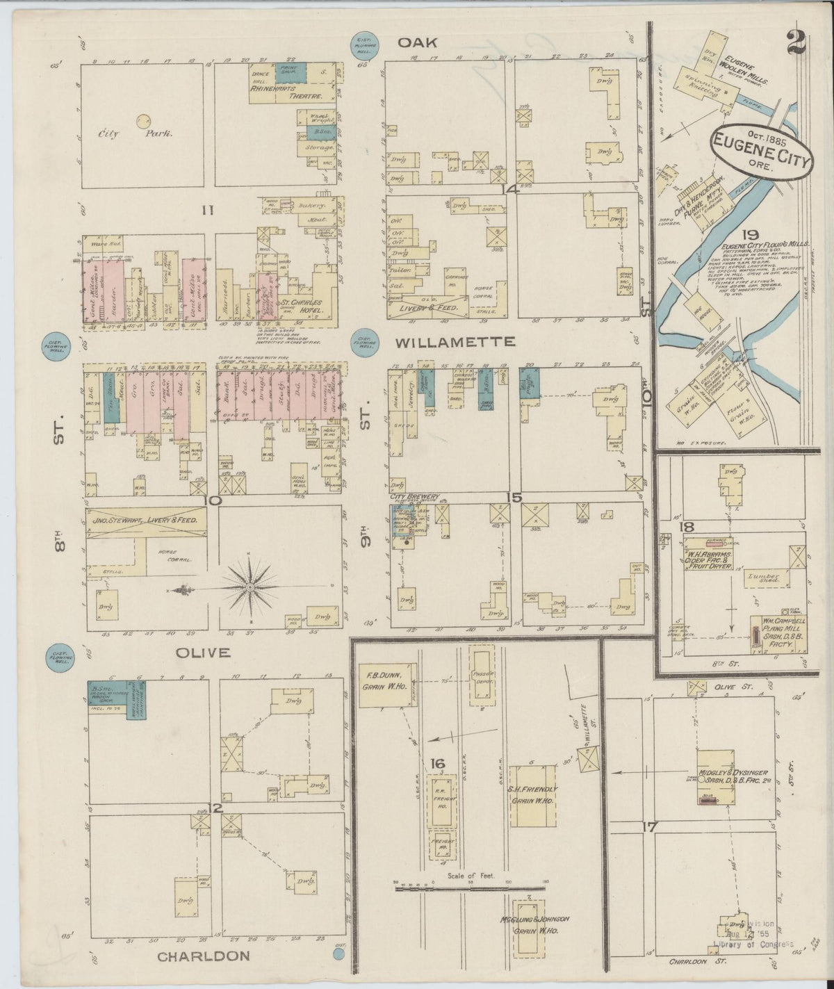 Sanborn Fire Insurance Map from Eugene, Lane County, Oregon (1885), Sheet #0002 - Historic Sanborn Fire Insurance Map Print, vintage old map wall art, antique decor, genealogy gift, Oregon Oregon map