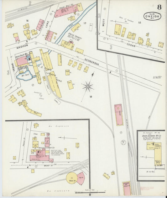 Sanborn Fire Insurance Map from Oneida, Madison County, New York (1895), Sheet #0008 - Historic Sanborn Fire Insurance Map Print, vintage old map wall art, antique decor, genealogy gift, New York New York map