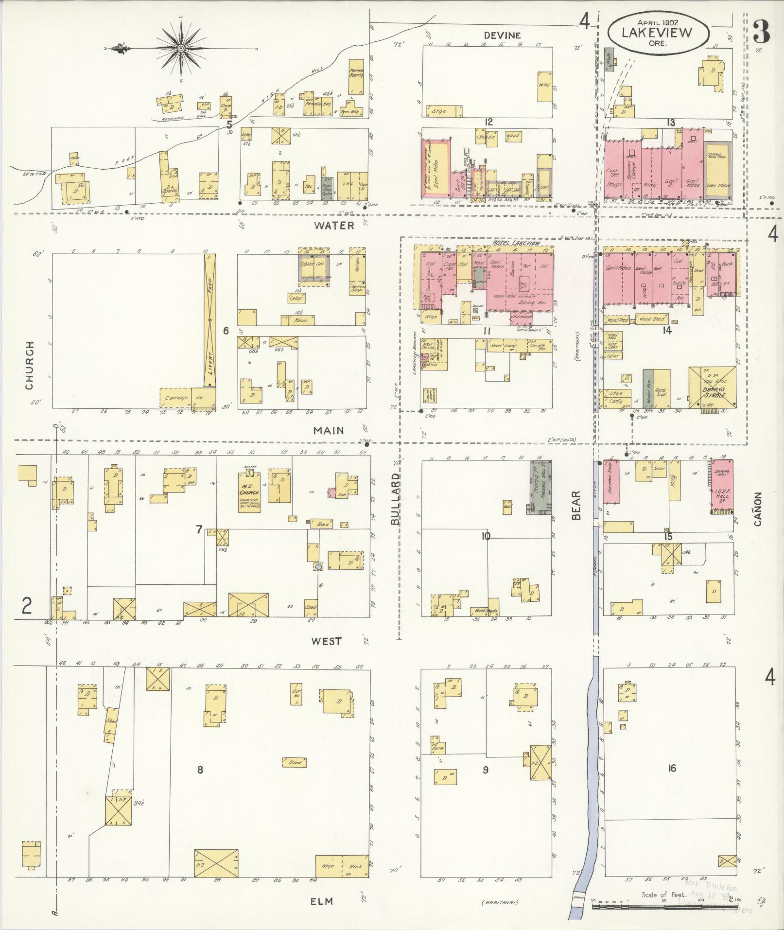 Sanborn Fire Insurance Map from Lakeview, Lake County, Oregon (1907), Sheet #0003 - Complete Map Set gallery image, historic Sanborn map, vintage wall art, Oregon Oregon