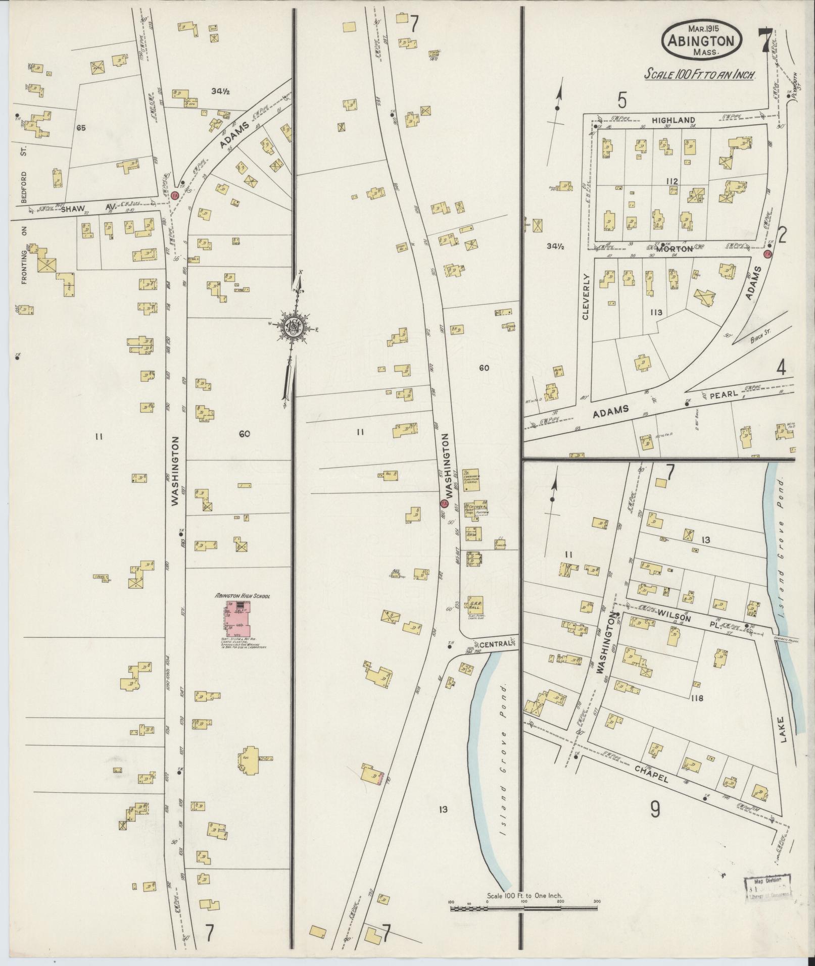 Sanborn Fire Insurance Map from Abington, Plymouth County, Massachusetts (1915), Sheet #0007 - Complete Map Set gallery image, historic Sanborn map, vintage wall art, Massachusetts Massachusetts