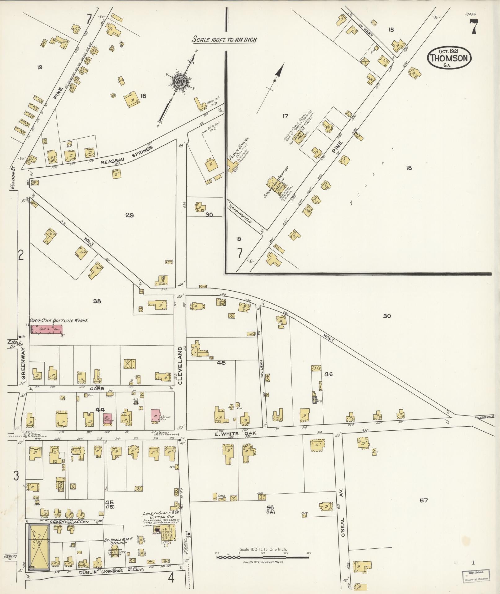 Sanborn Fire Insurance Map from Thomson, McDuffie County, Georgia (1921), Sheet #0007 - Complete Map Set gallery image, historic Sanborn map, vintage wall art, Georgia Georgia