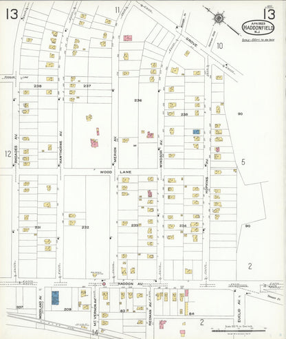 Sanborn Fire Insurance Map from Haddonfield, Camden County, New Jersey (1923), Sheet #0013 - Historic Sanborn Fire Insurance Map Print, vintage old map wall art, antique decor, genealogy gift, New Jersey New Jersey map