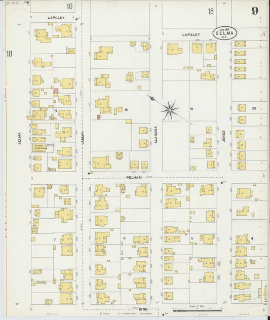 Sanborn Fire Insurance Map from Selma, Dallas County, Alabama (1903), Sheet #0009 - Historic Sanborn Fire Insurance Map Print, vintage old map wall art, antique decor, genealogy gift, Alabama Alabama map