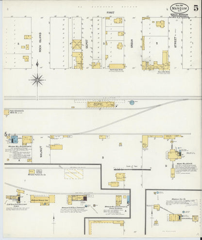 Sanborn Fire Insurance Map from Mangum, Greer County, Oklahoma (1904), Sheet #0005 - Complete Map Set gallery image, historic Sanborn map, vintage wall art, Oklahoma Oklahoma