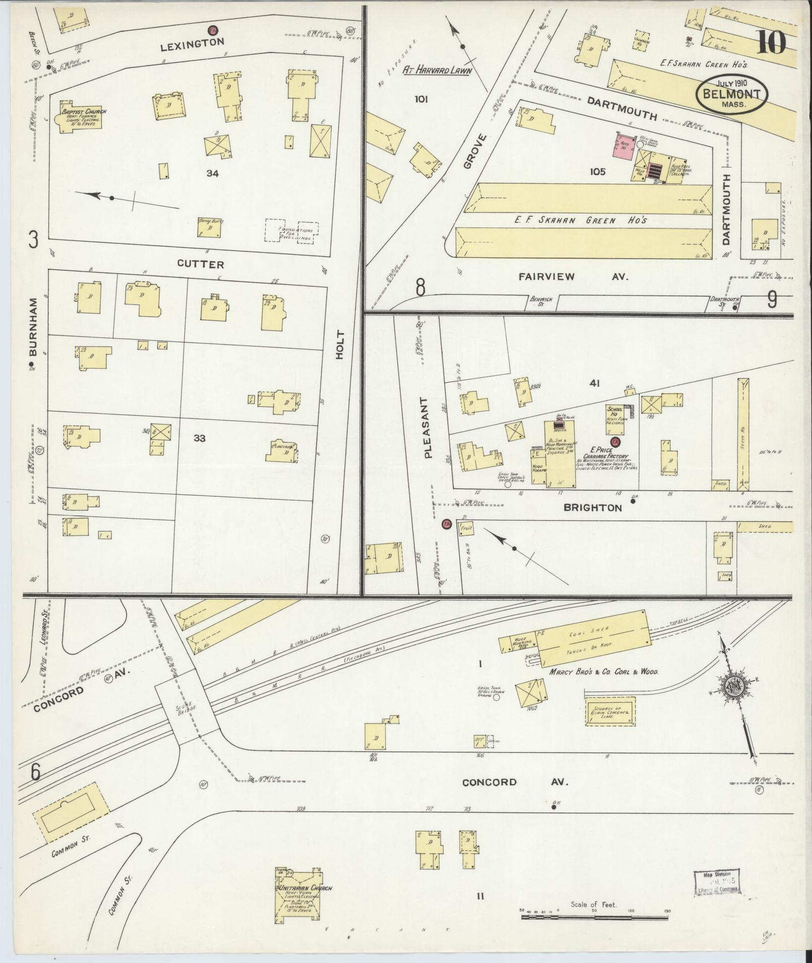 Sanborn Fire Insurance Map from Belmont, Middlesex County, Massachusetts (1910), Sheet #0010 - Complete Map Set gallery image, historic Sanborn map, vintage wall art, Massachusetts Massachusetts