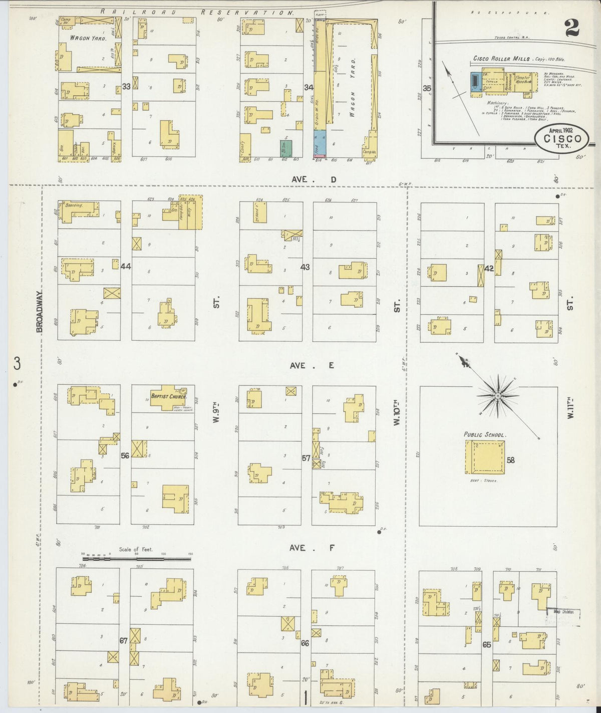 Sanborn Fire Insurance Map from Cisco, Eastland County, Texas (1902), Sheet #0002 - Complete Map Set gallery image, historic Sanborn map, vintage wall art, Texas Texas