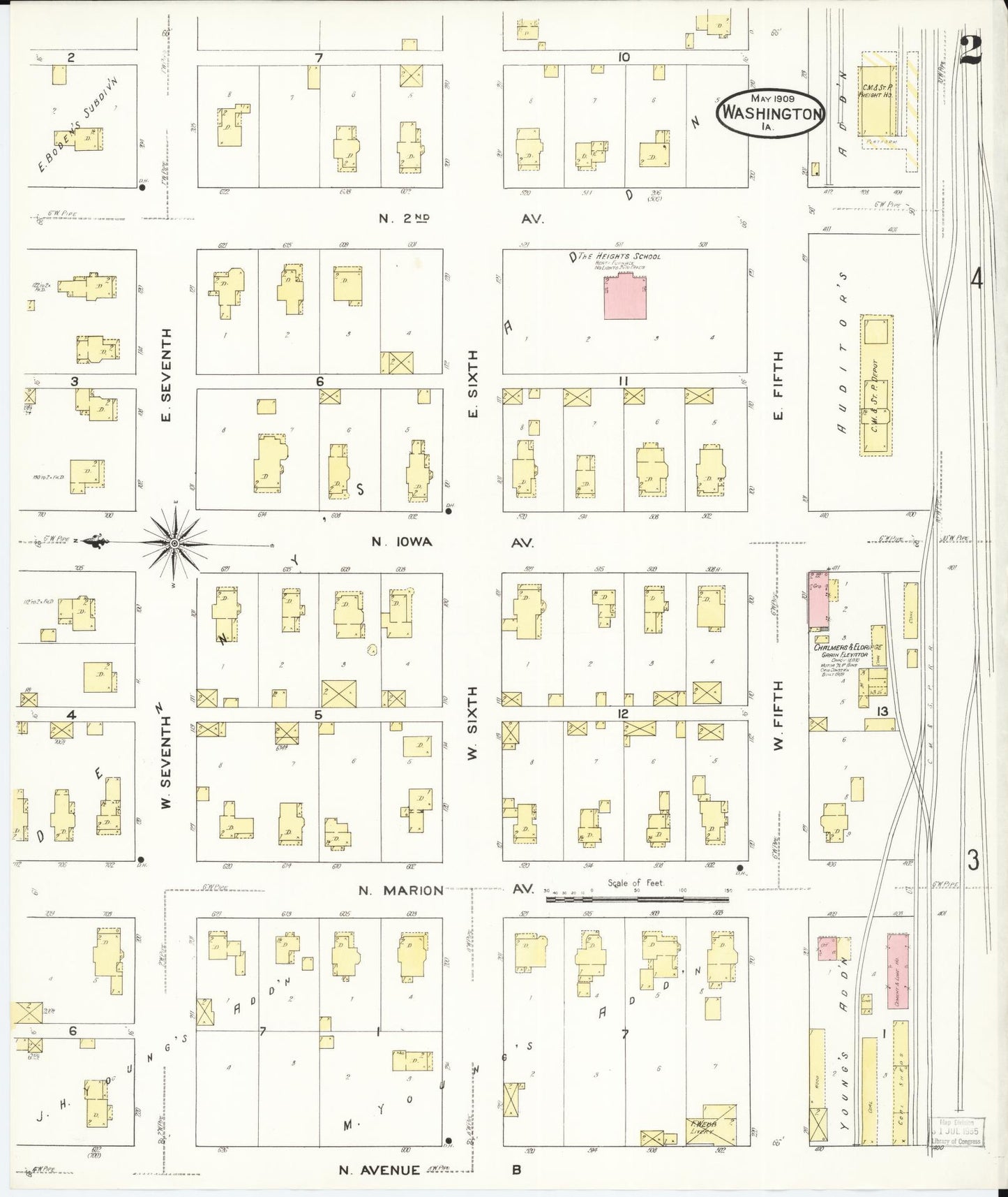 Sanborn Fire Insurance Map from Washington, Washington County, Iowa (1909), Sheet #0002 - Historic Sanborn Fire Insurance Map Print, vintage old map wall art