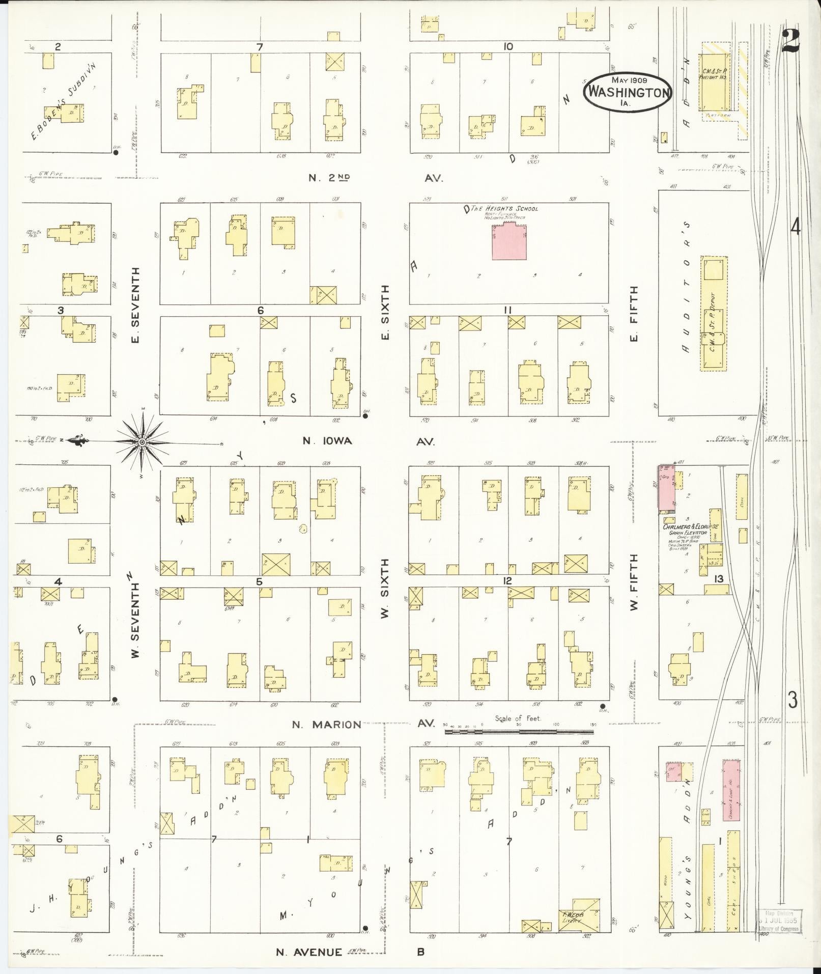 Sanborn Fire Insurance Map from Washington, Washington County, Iowa (1909), Sheet #0002 - Historic Sanborn Fire Insurance Map Print, vintage old map wall art
