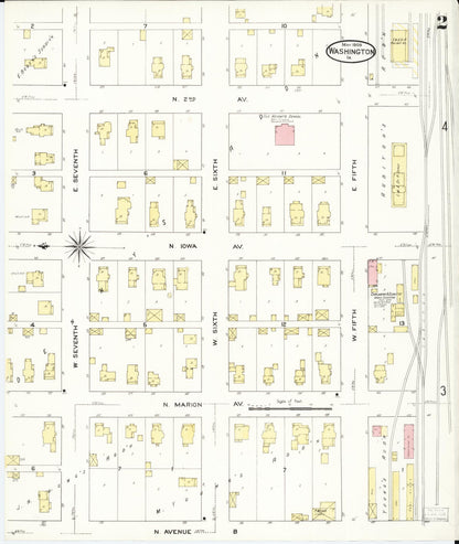 Sanborn Fire Insurance Map from Washington, Washington County, Iowa (1909), Sheet #0002 - Historic Sanborn Fire Insurance Map Print, vintage old map wall art