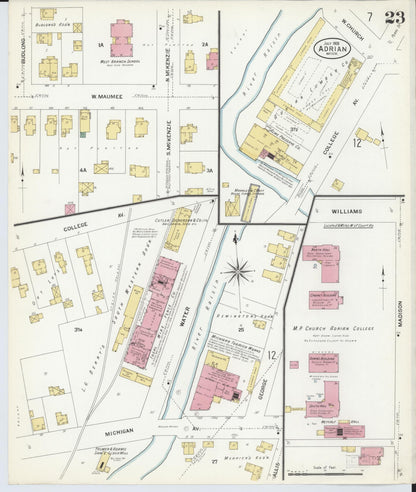 Sanborn Fire Insurance Map from Adrian, Lenawee County, Michigan (1908), Sheet #0023 - Historic Sanborn Fire Insurance Map Print, vintage old map wall art, antique decor, genealogy gift, Michigan Michigan map